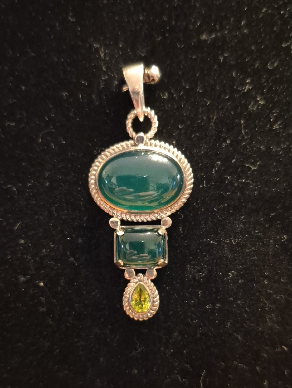 Green Chalcedony And Peridot Drop Pendant in Silver